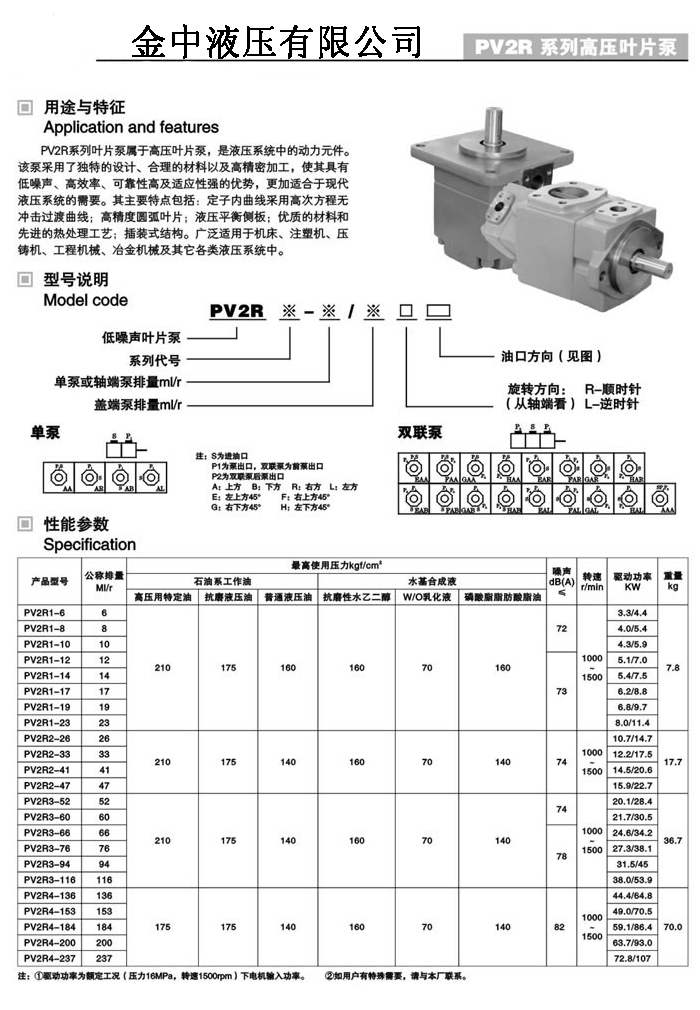 金中定量葉片泵 低噪音液壓油泵